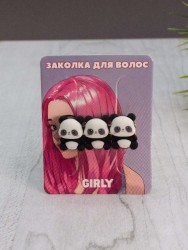 Заколка для волос GIRLY "Threen pandas", black