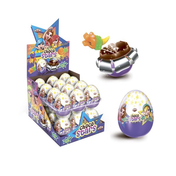 Яйцо-сюрприз из кондитерской глазури "CHOCO STARS", 24шт. 