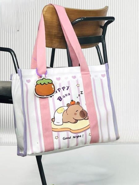 Сумка шоппер "Capybara on bread", pink (33.5*16*29 см) 