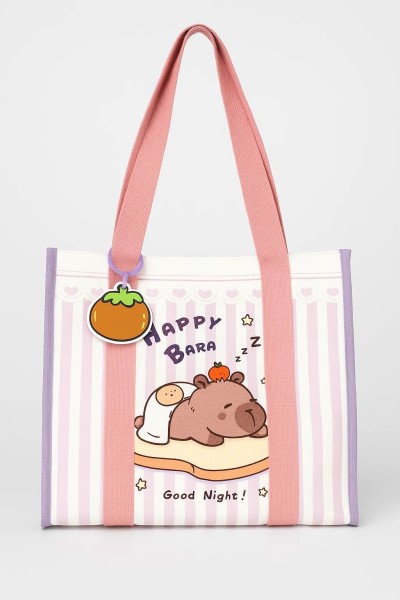 Сумка шоппер "Capybara on bread", pink (33.5*16*29 см) 