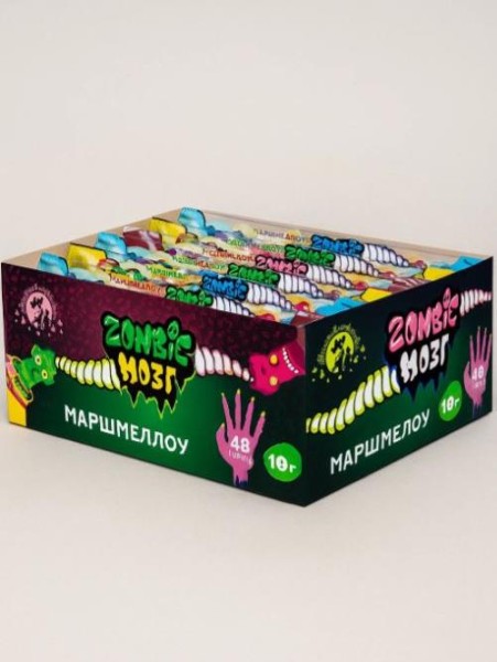 Маршмеллоу "Zombie Мозг" с ароматами клубники, кокосовых сливок, пломбира (шоубокс - 40 шт.) 