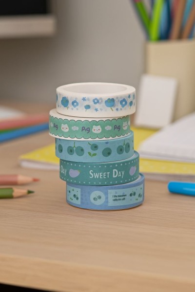 Набор декоративного скотча 5 шт. "Designer prints", blue (10 мм*2 м) 