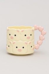 Кружка керамическая "Сute pigs mug with pink handle", white, 380 ml
