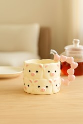 Кружка керамическая "Сute pigs mug with pink handle", white, 380 ml