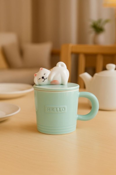 Кружка керамическая «Hello dear cat», green (430 мл) 
