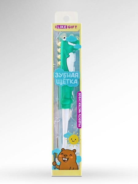 Зубная щётка для взрослых iLikeGift "Tiny Rawr", green (10 см) 