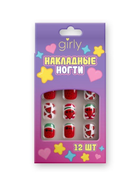 Накладные ногти GIRLY «Watermelon», 12 шт., с клеевыми пластинами 