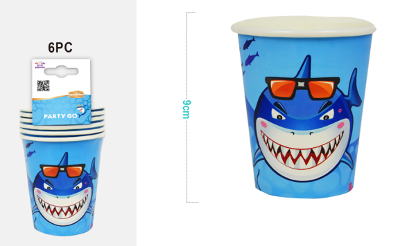 Набор бумажных стаканов 6 шт. "Cool shark", (9 см) 