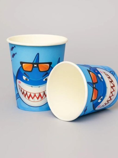 Набор бумажных стаканов 6 шт. "Cool shark", (9 см) 
